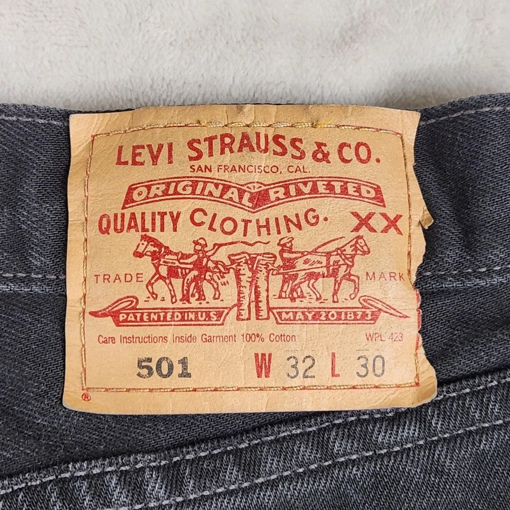Vintage Levis 501 Jeans Mens 32x30 Charcoal Black Straight Pants Button Fly